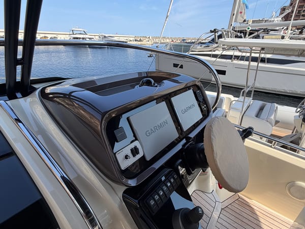 Luxury yacht deck in marina sunlight